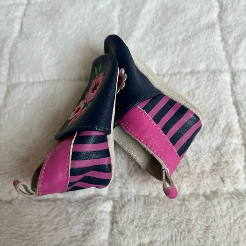Jojo Maman Bebe | Purple, Pink & Blue Floral Infant Moccasins | Size 0-6 Months